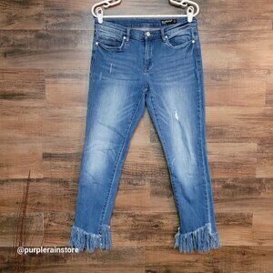 Blanknyc Jeans 28 The Reade Skinny Mid Rise Fringe Hem Boho Western Stretch